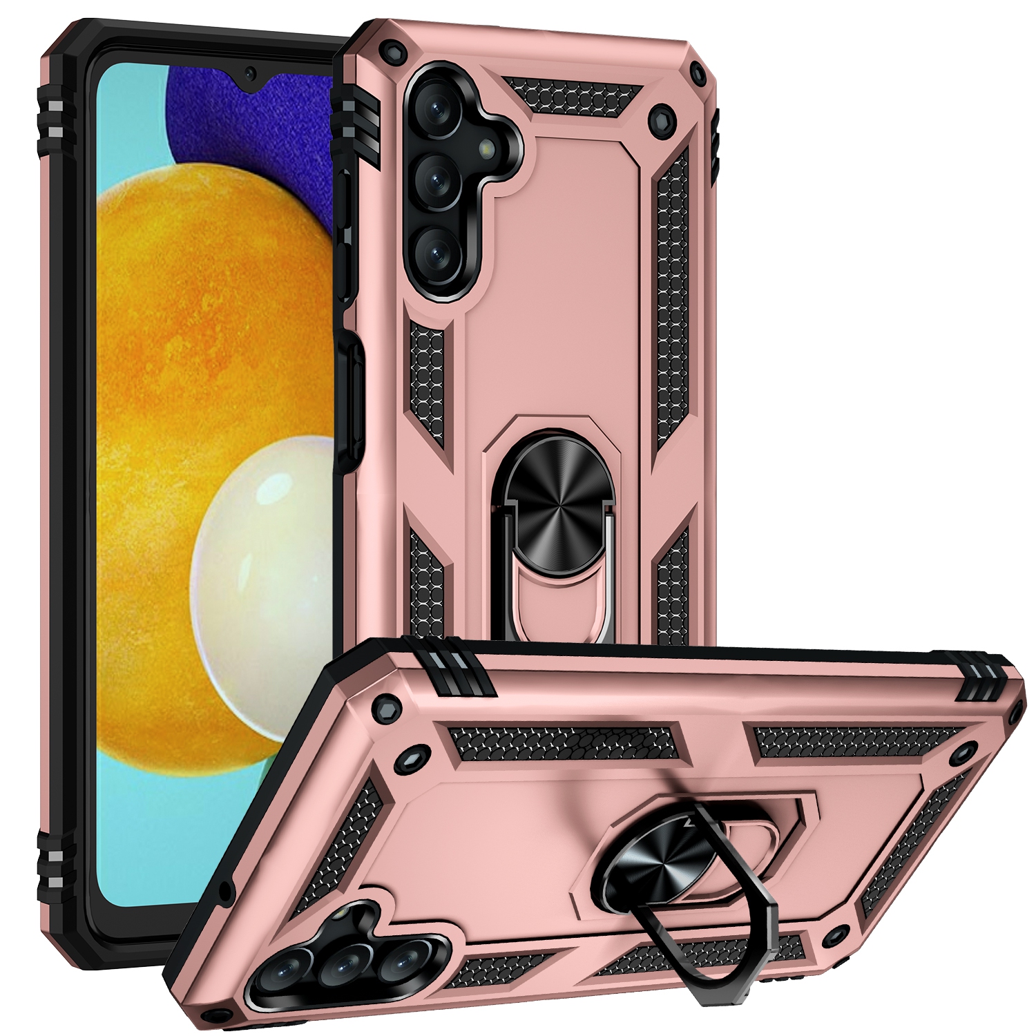 【CSmart】 Anti-Drop Hybrid Magnetic Hard Armor Case with Ring Holder for Samsung Galaxy A34 5G, Rose Gold