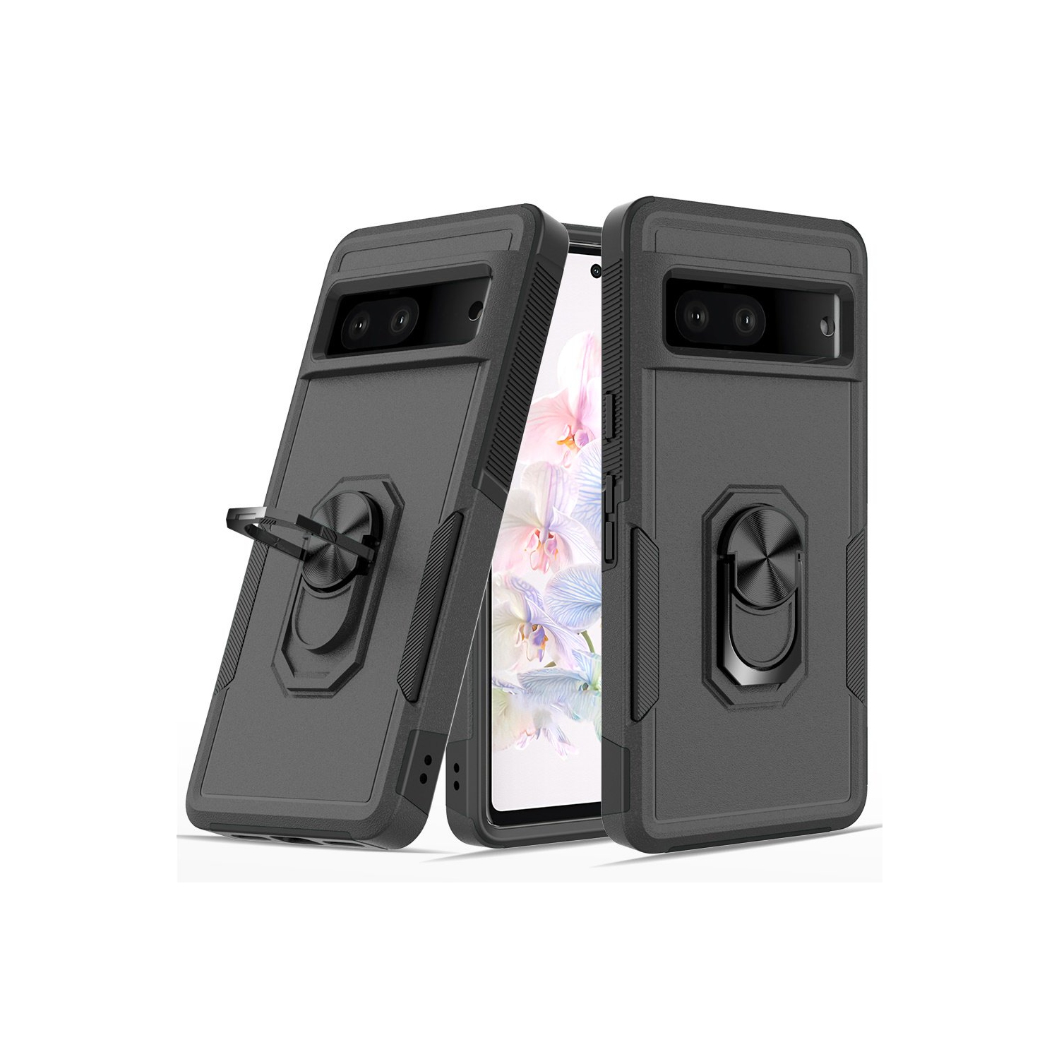 【CSmart】 Shockproof Heavy Duty Magnetic Hard Armor Kickstand Case with Ring Holder for Google Pixel 7 Pro, Black