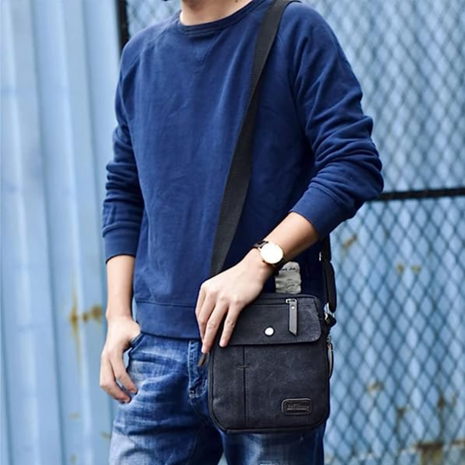 Sac bandoulière en toile Vintage de naor pour hommes - petit sac messager léger - bagage de cabine compact avec plusieurs poches - Sac de voyage