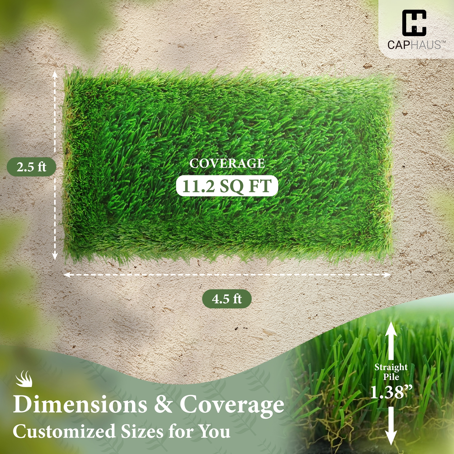 CAPHAUS de 2,5 pi x 4,5 pi Gazon synthétique intérieur/extérieur, décor de faux gazon, tapis de gazon pour chiens d'animaux, apprentissage de la