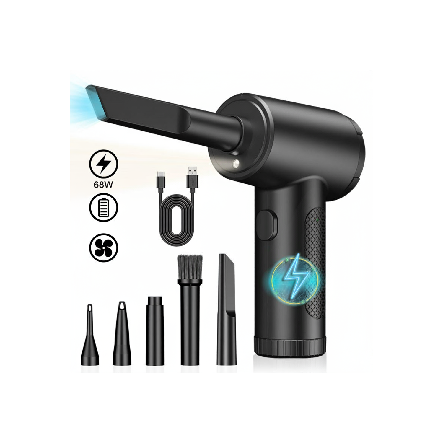 DÉPOUSSIÉRANT à piles pour clavier, ordinateur, appareil photo, voiture, canapé, jouets et plus encore, avec câble de chargement, tuyau