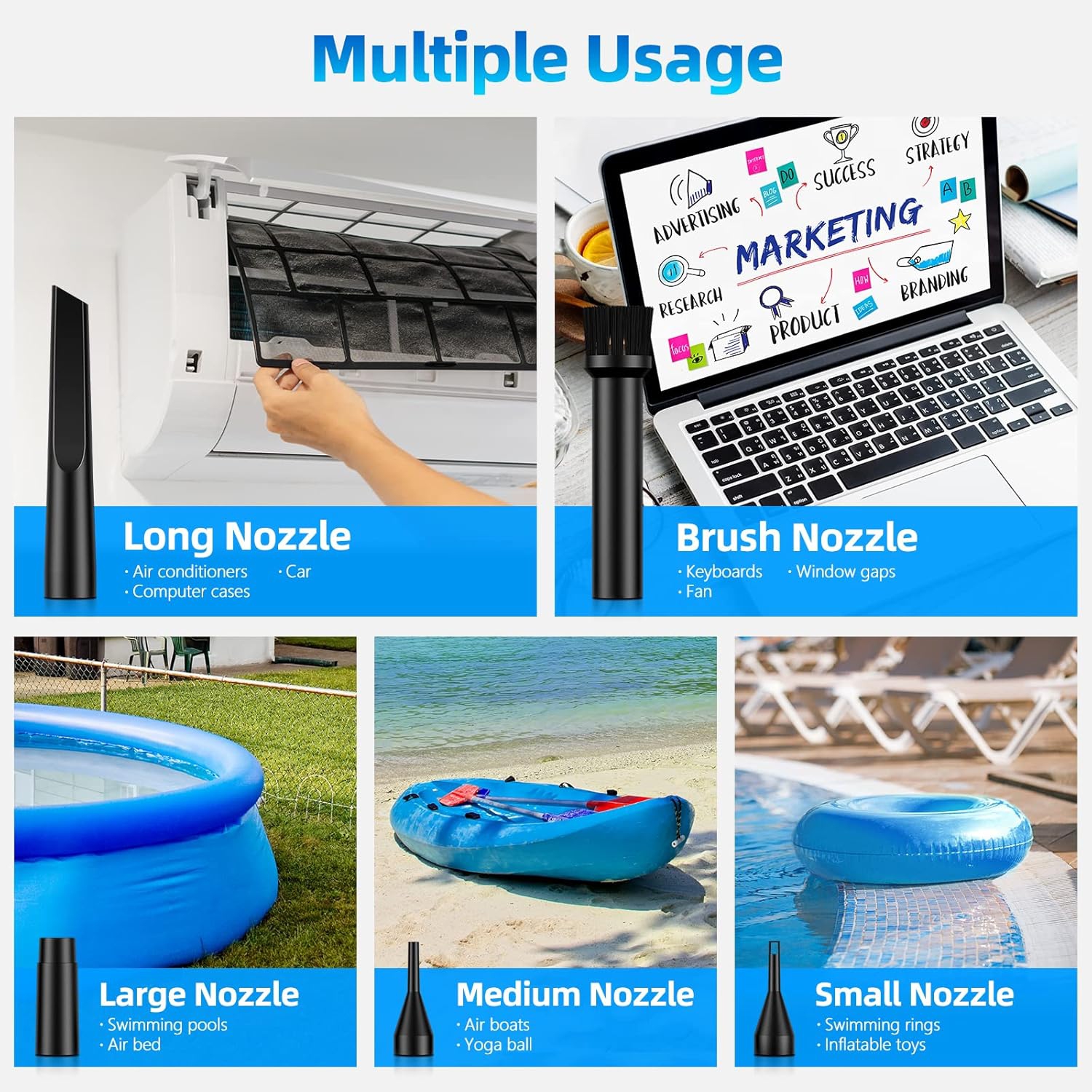 DÉPOUSSIÉRANT à piles pour clavier, ordinateur, appareil photo, voiture, canapé, jouets et plus encore, avec câble de chargement, tuyau