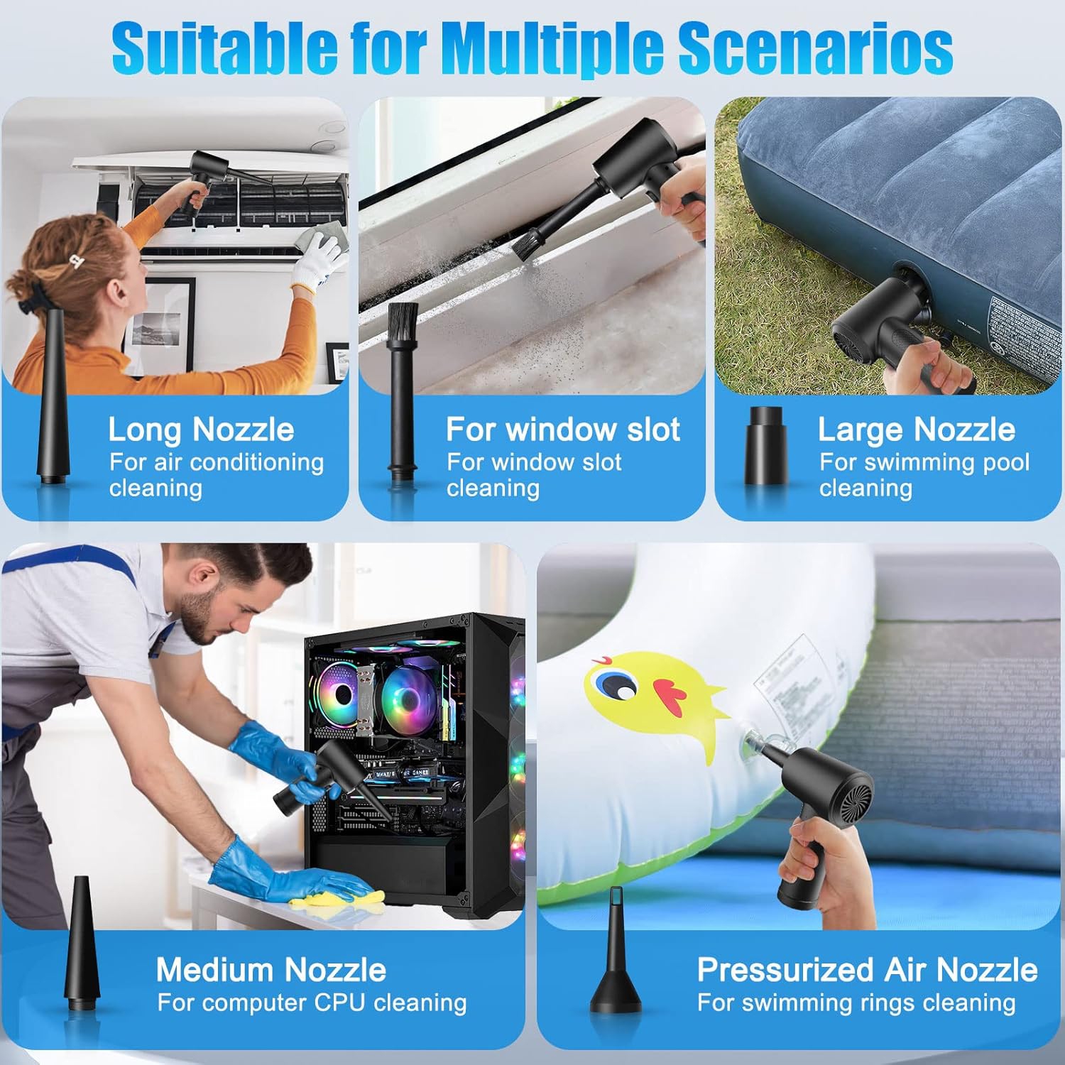 DÉPOUSSIÉRANT à piles pour clavier, ordinateur, appareil photo, voiture, canapé, jouets et plus encore, avec câble de chargement, tuyau