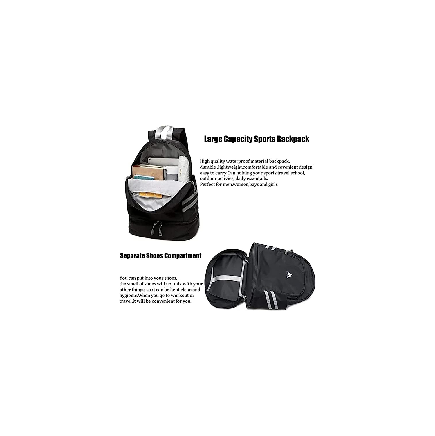 Sac à dos multifonction imperméable pour femmes de Navor pour le travail, le gym, la randonnée et le sport – grand sac avec compartiment à chaussures