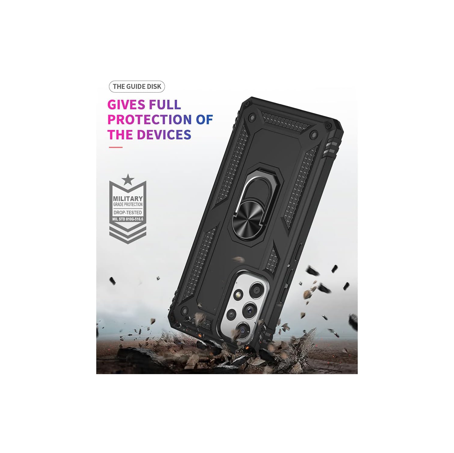 Samsung Galaxy A53 5G Case with Screen Protector, Ring Kickstand Military Protective Shockproof Armor Dual Layer Protection Defender Back Cover Phone