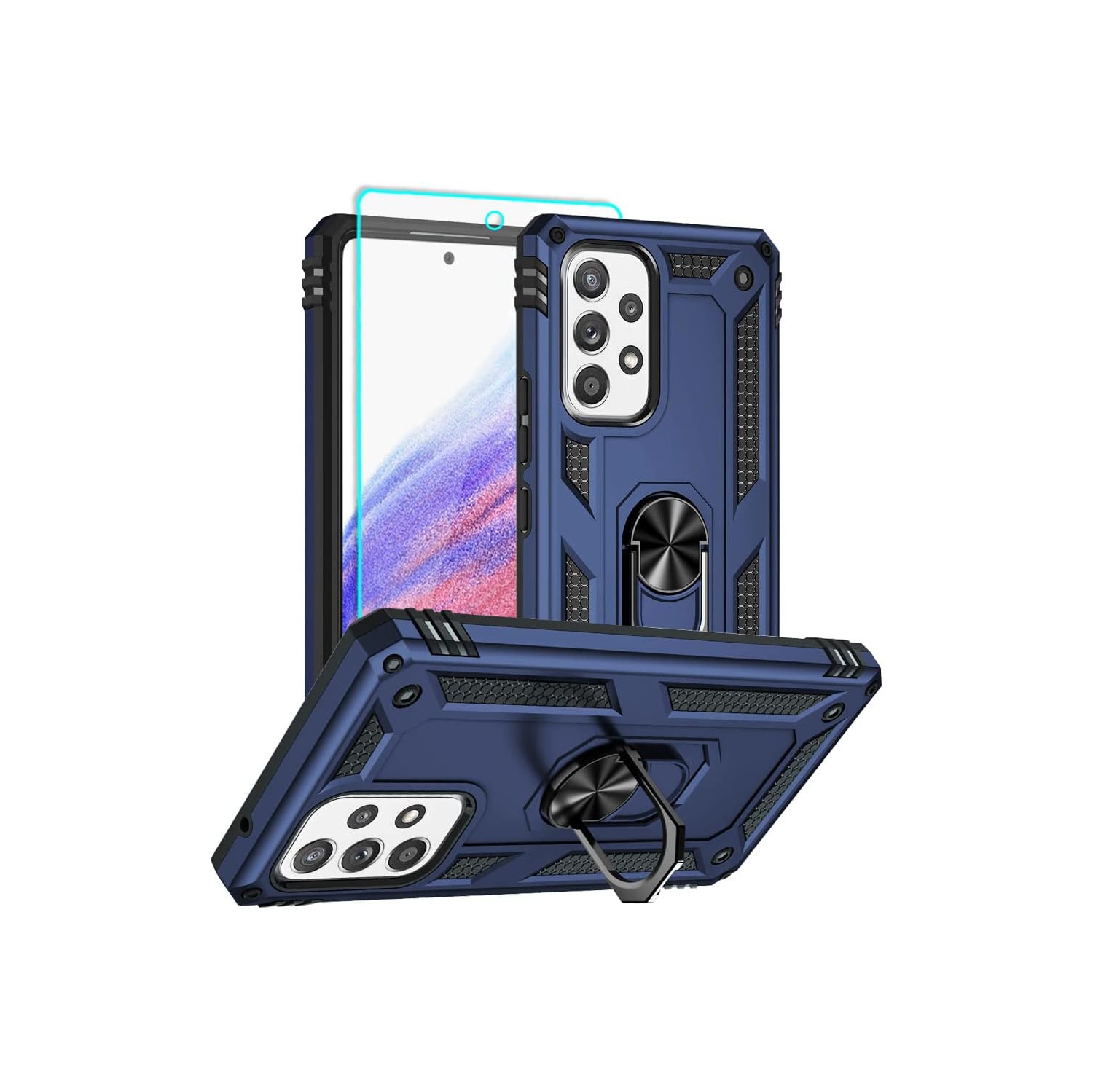 Étui pour Galaxy A53 5G de Samsung avec protecteur d'écran, béquille pour anneau, protection militaire antichoc, protection double couche, étui