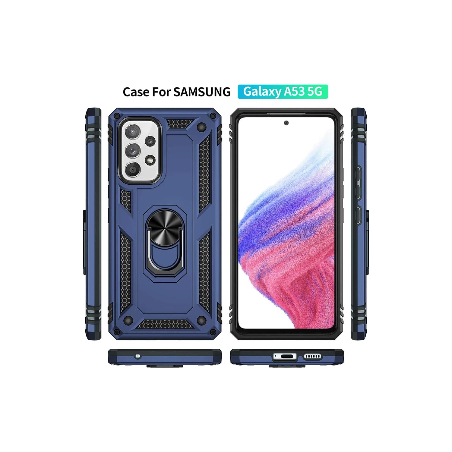Étui pour Galaxy A53 5G de Samsung avec protecteur d'écran, béquille pour anneau, protection militaire antichoc, protection double couche, étui