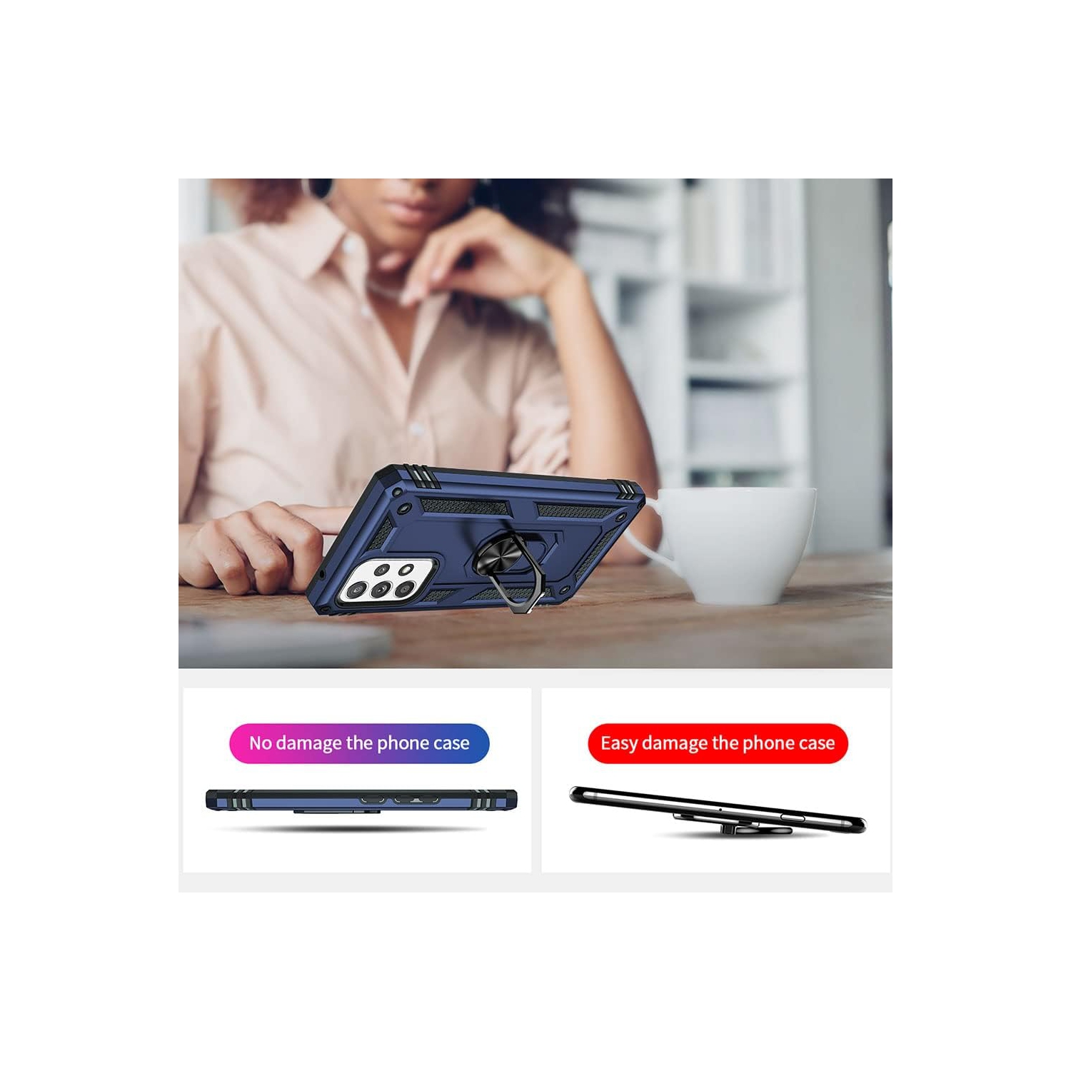Étui pour Galaxy A53 5G de Samsung avec protecteur d'écran, béquille pour anneau, protection militaire antichoc, protection double couche, étui