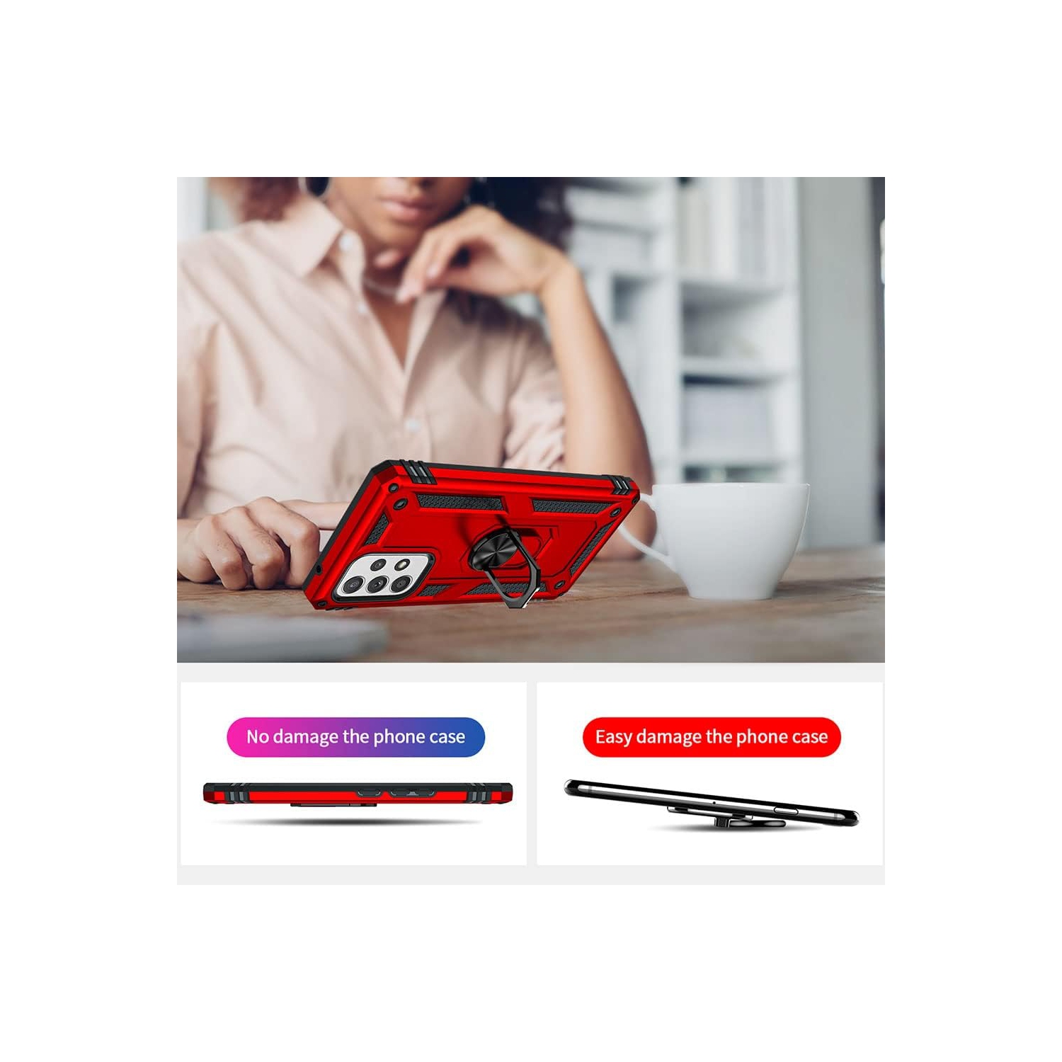 Samsung Galaxy A13 5G Case with Screen Protector, Ring Kickstand Military Protective Shockproof Armor Dual Layer Protection Defender Back Cover Phone