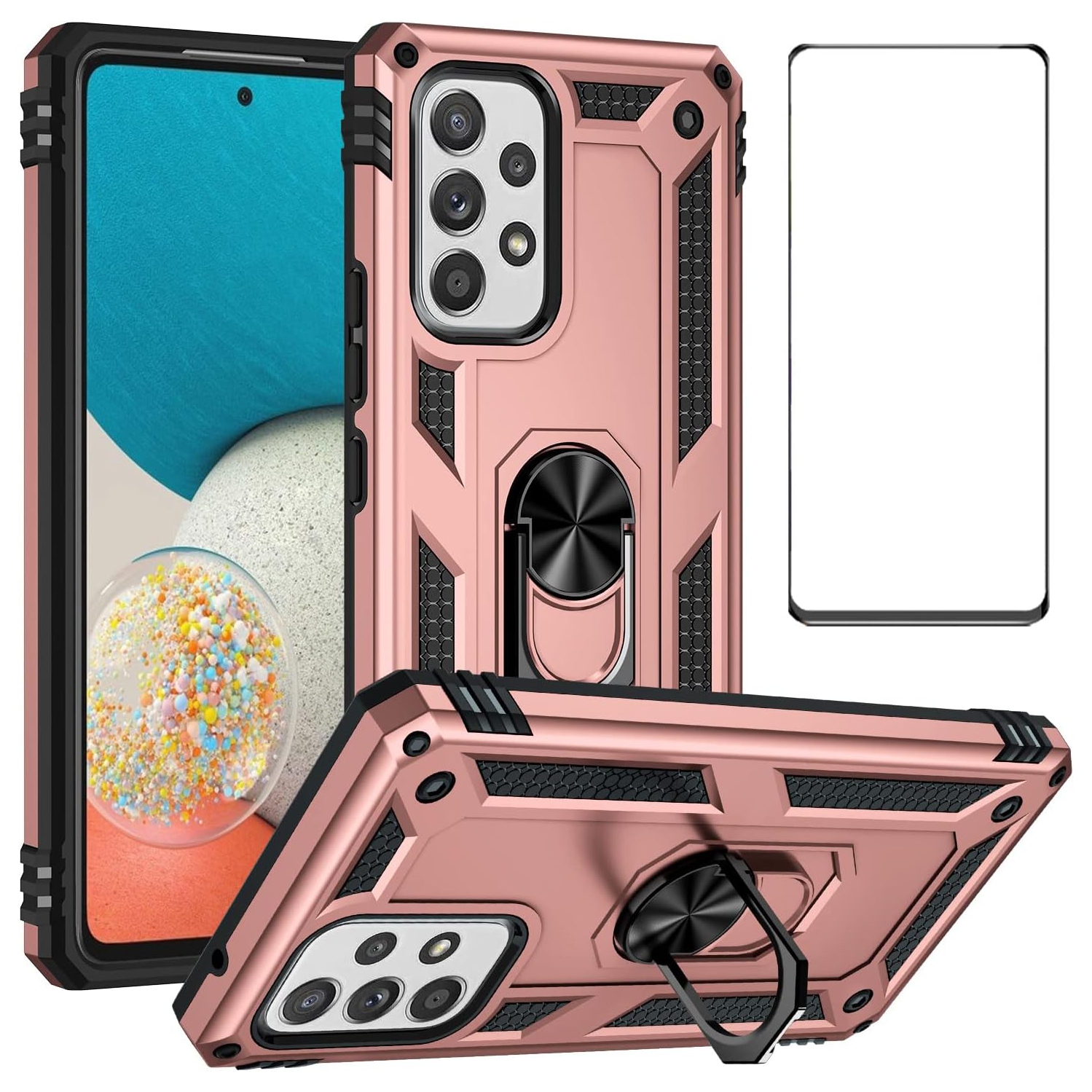 Étui pour Galaxy A13 5G de Samsung avec protecteur d'écran, béquille pour anneau, protection militaire antichoc, protection double couche, étui