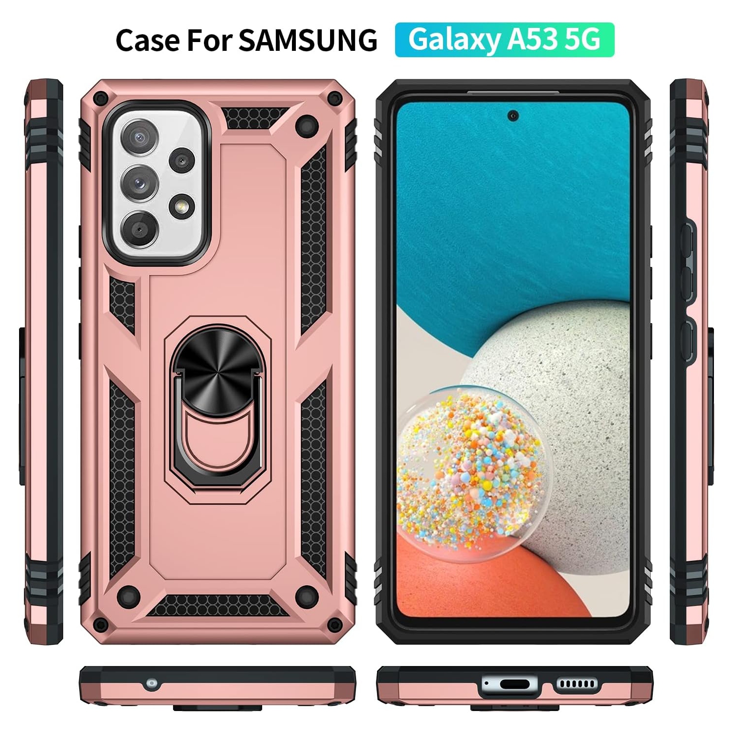 Étui pour Galaxy A13 5G de Samsung avec protecteur d'écran, béquille pour anneau, protection militaire antichoc, protection double couche, étui