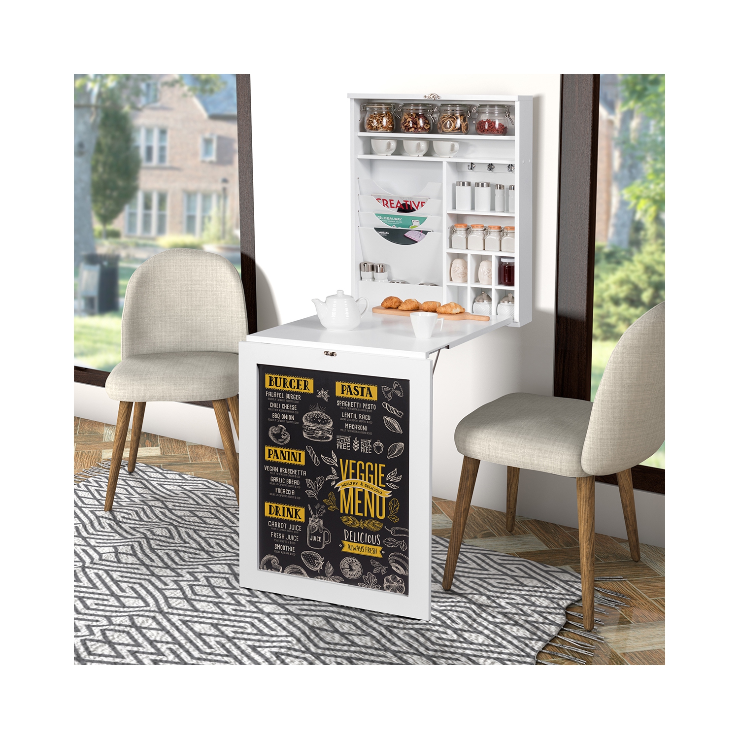 Topbuy – Table murale escamotable convertible avec tableau noir, blanc