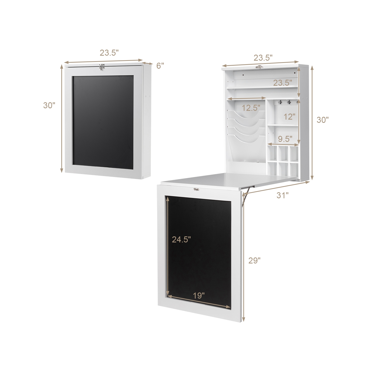 Topbuy – Table murale escamotable convertible avec tableau noir, blanc