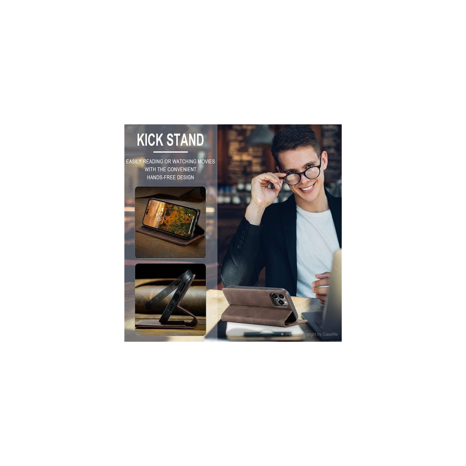 CaseMe for iPhone 14 Wallet Case Soft PU Leather Flip Case Magnetic Stand Flip Protective Cover Leather Case with ID & Credit Card Slots Holder Case