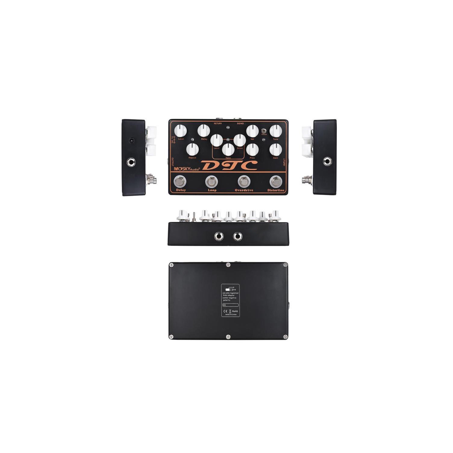 Mosky DTC Combined Multi Effect Pedal 4 FX in 1 Unit,Dist/Overdrive/Loop/Delay