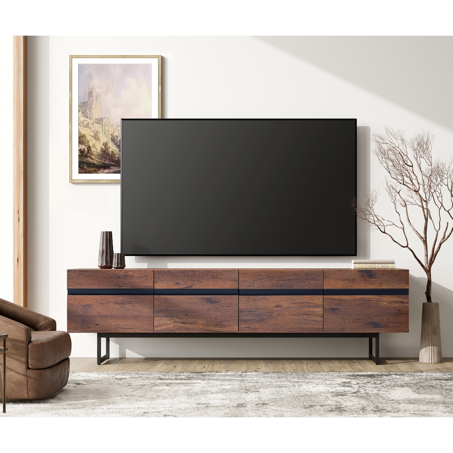 WAMPAT Modern 71" TV Stand for up to 75 inch TV Entertainment Center TV Console with Storage Cabinets Media Console for Living Room, Brown