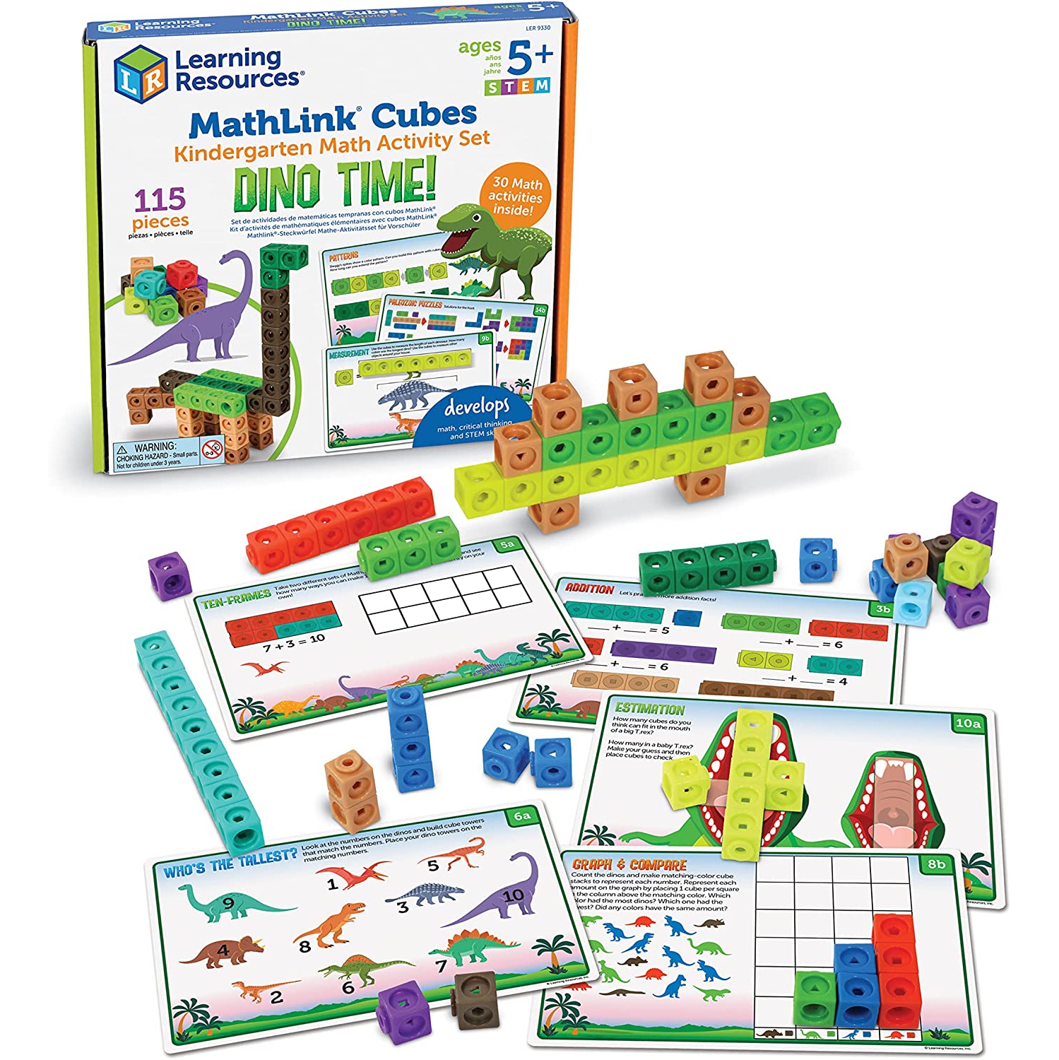 Learning Resources LER9330 Mathlink Cubes Kindergarten Math Activity Set: Dino Time! 115 pieces Ages 5+