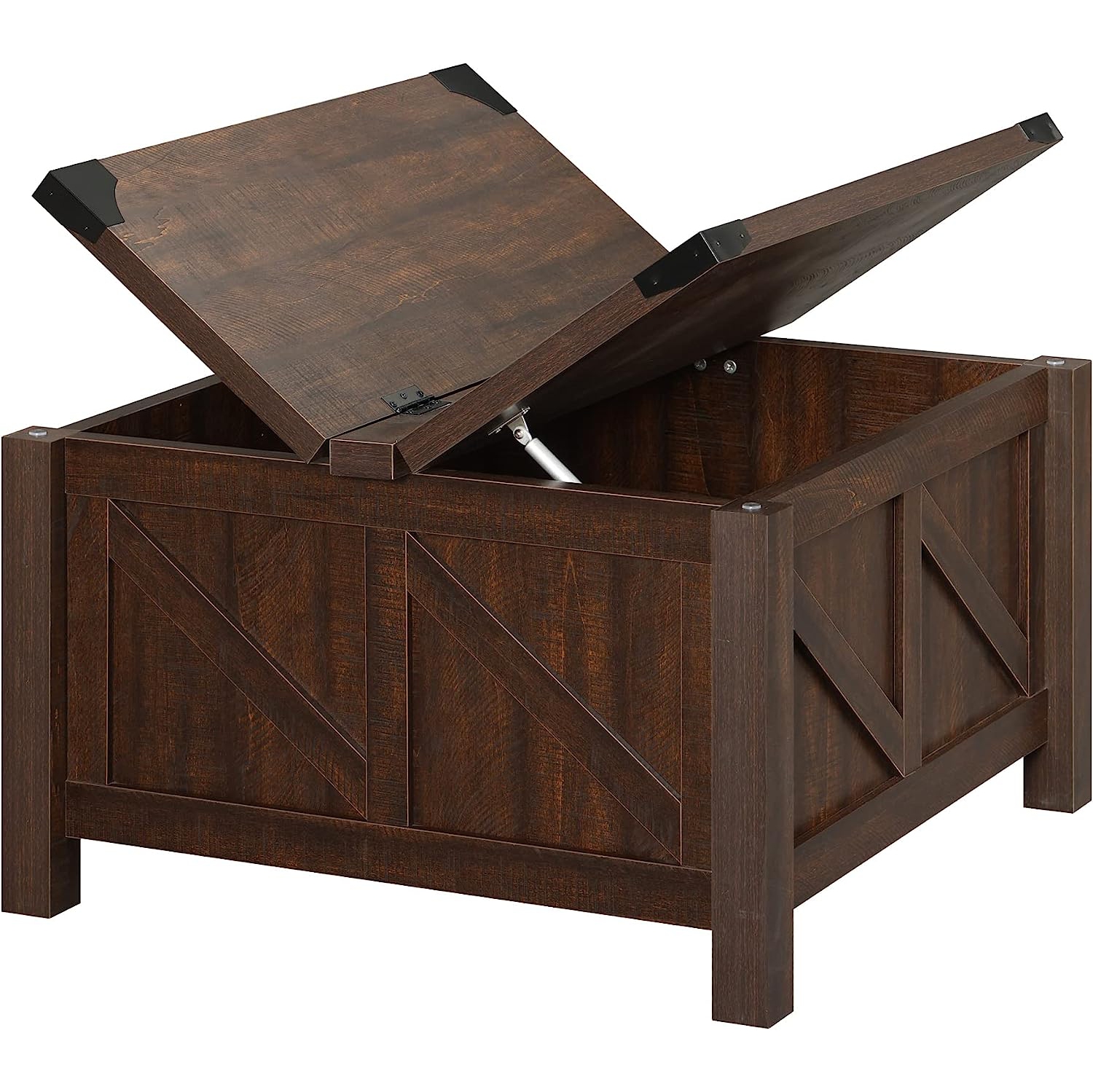 WAMPAT Table basse moderne Farmhouse, Table centrale carrée en bois avec montants à gaz pour très grand espace de rangement dissimulé, coin de