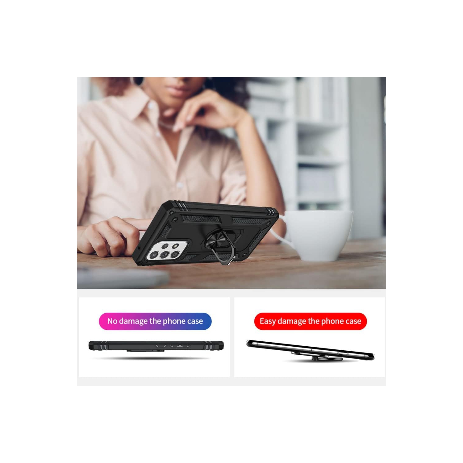 Samsung Galaxy A33 5G Case with Screen Protector, Ring Kickstand Military Protective Shockproof Armor Dual Layer Protection Defender Back Cover Phone