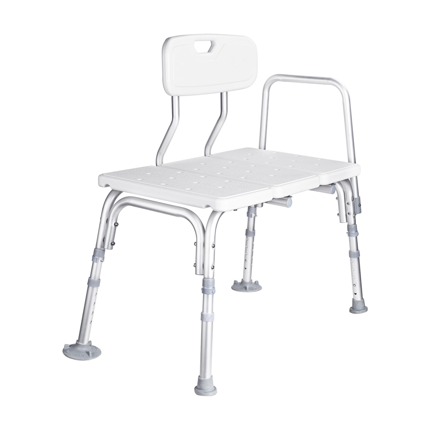 Chaise de douche avec banc de transfert pour salle de bain aînés, tabourets avec baignoire à 5 niveaux à hauteur réglable et accoudoirs amovibles.