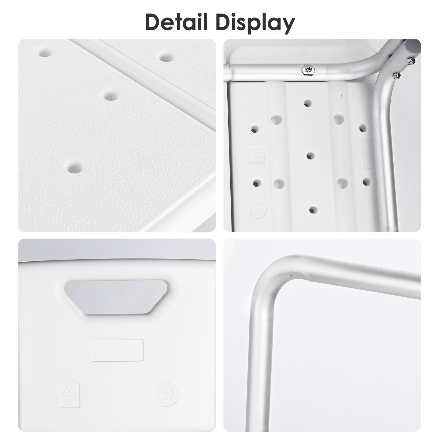 Chaise de douche avec banc de transfert pour salle de bain aînés, tabourets avec baignoire à 5 niveaux à hauteur réglable et accoudoirs amovibles.