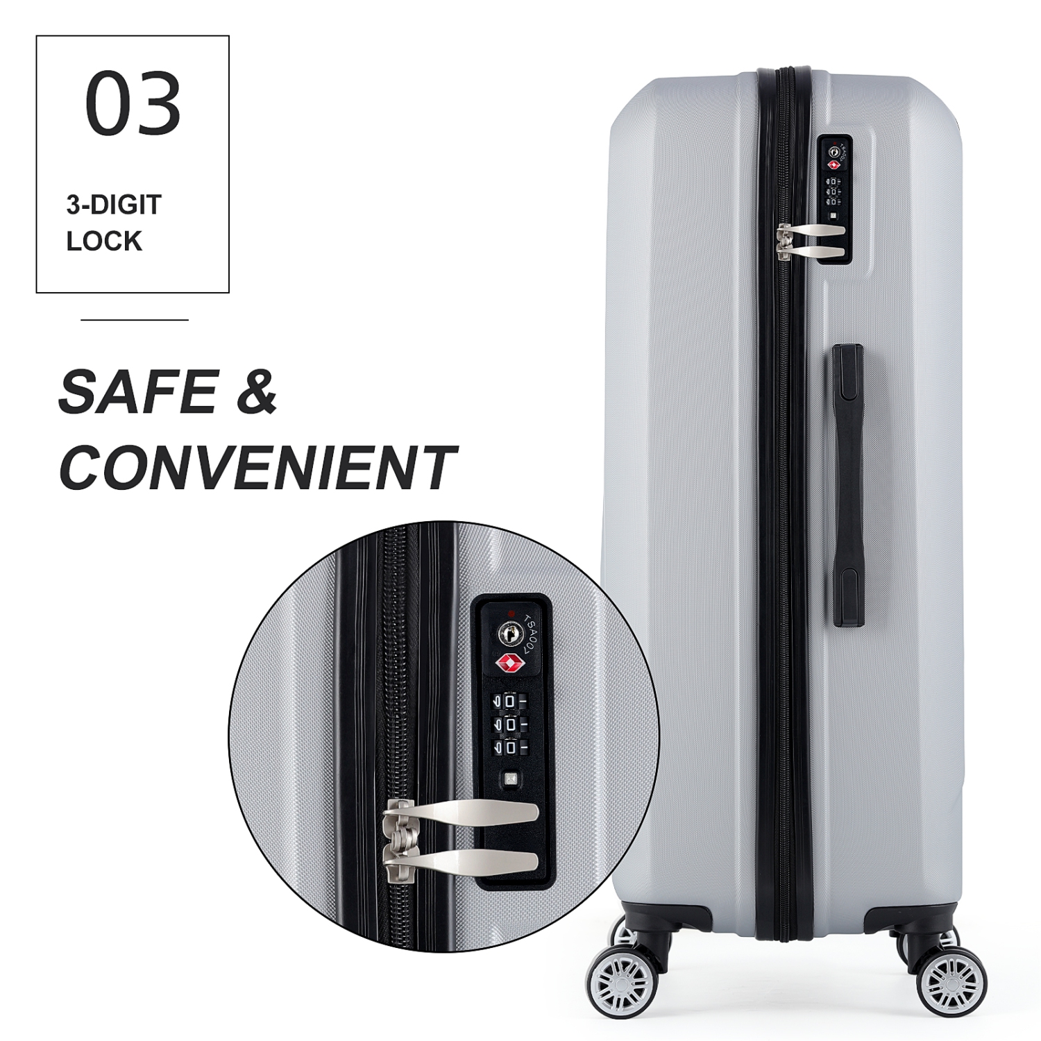HIKOLAYAE Slab Collection Hardside Spinner Luggage Sets in Argent Silver, 3 Piece - TSA Lock