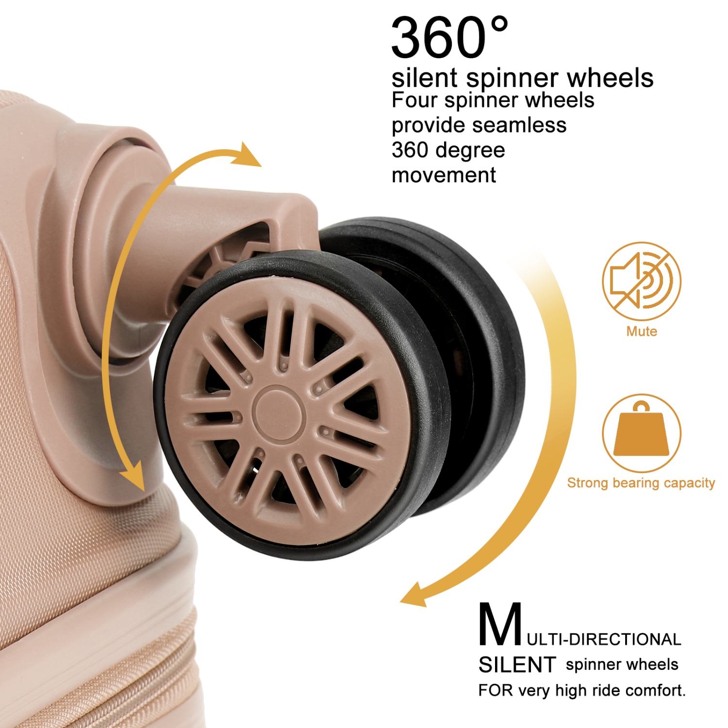 Ensembles de valises rigides à roulettes pivotantes de la collection Wave de HIKOLAYAE, poussière dorée, 3 pièces, verrou TSA