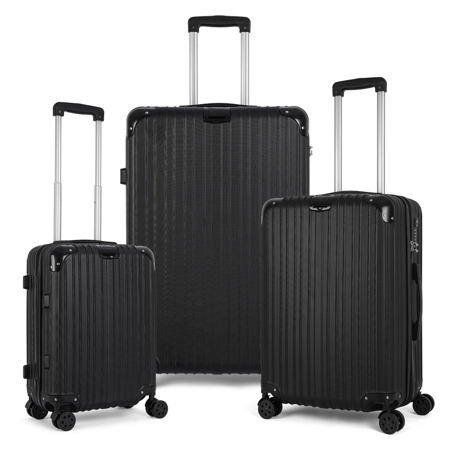 HIKOLAYAE Geometric Collection Hardside Spinner Luggage Sets in Raven Black, 3 Piece - TSA Lock