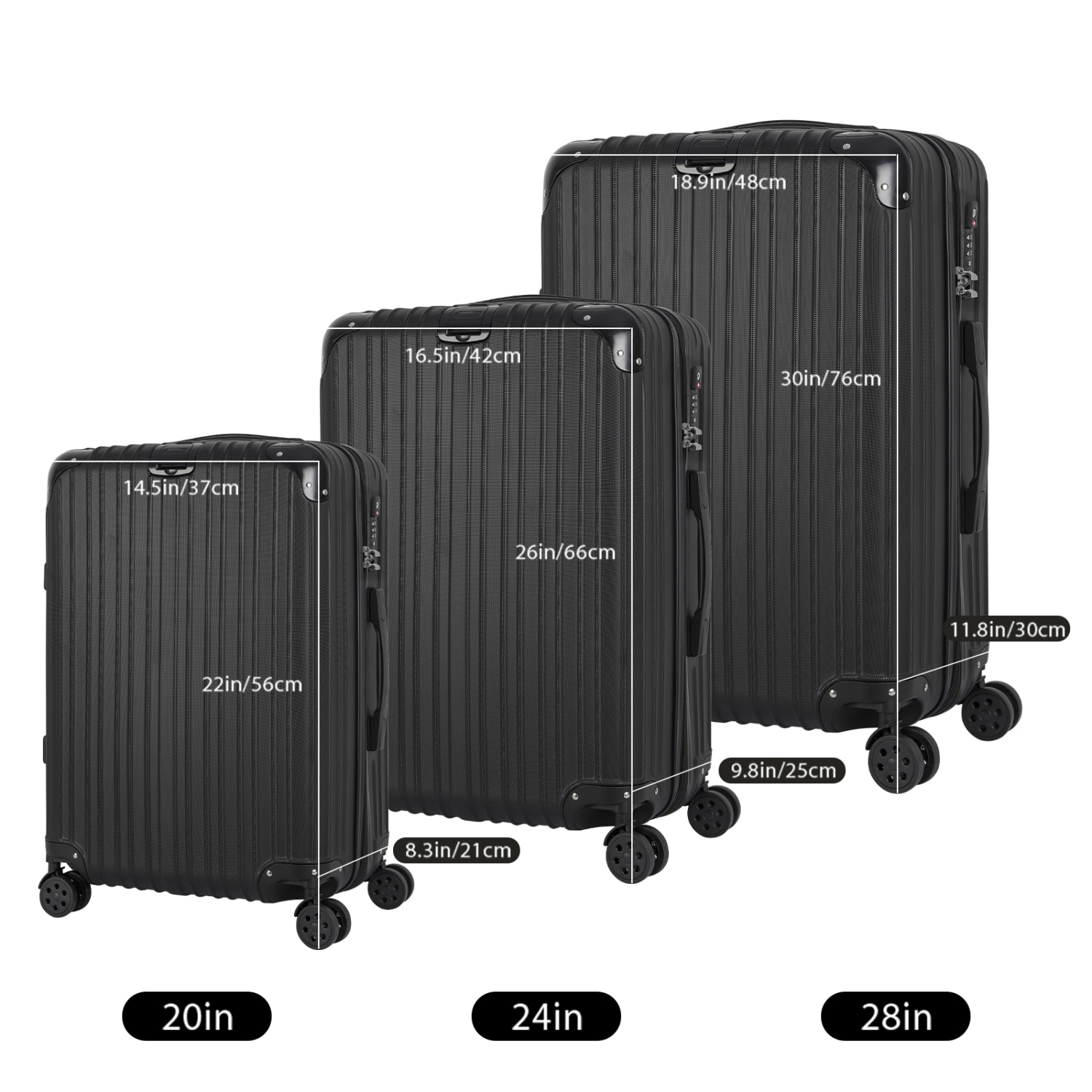 HIKOLAYAE Geometric Collection Hardside Spinner Luggage Sets in Raven Black, 3 Piece - TSA Lock