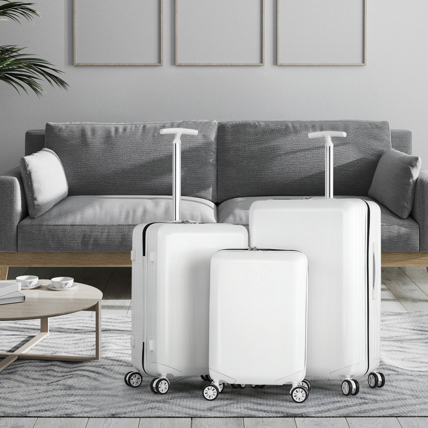 Ensembles de valises rigides à roulettes pivotantes HIKOLAYAE, collection Mesa, blanc, 3 pièces, verrou approuvé par la TSA