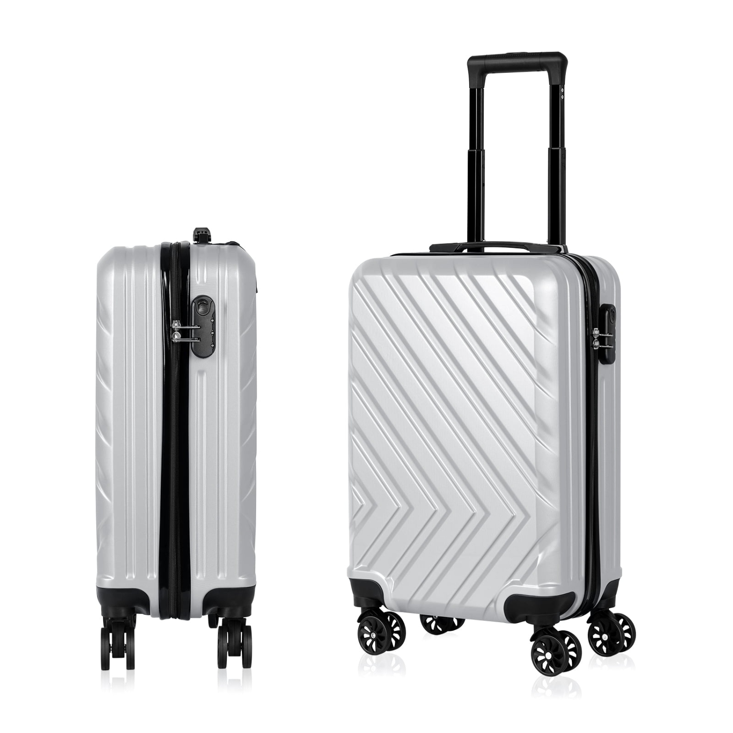 Bagage de cabine HIKOLAYAE, valise rigide 20 po à roulettes pivotantes ABS avec verrou - flèche argentée