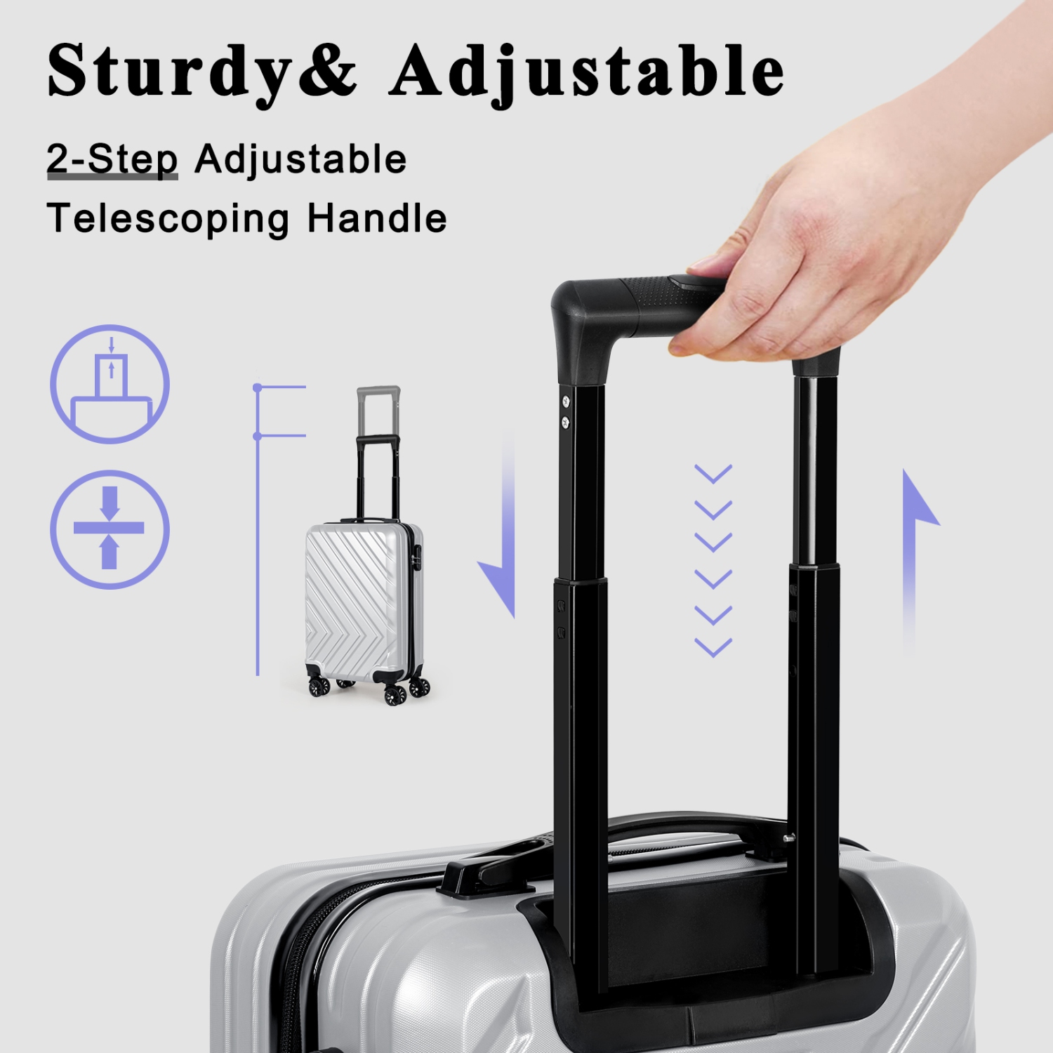 Bagage de cabine HIKOLAYAE, valise rigide 20 po à roulettes pivotantes ABS avec verrou - flèche argentée