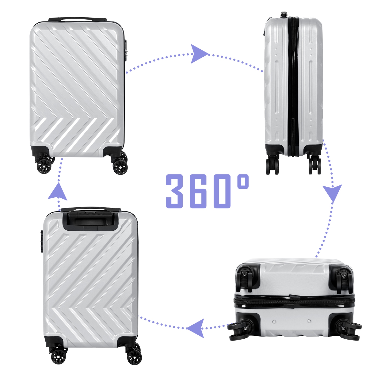 Bagage de cabine HIKOLAYAE, valise rigide 20 po à roulettes pivotantes ABS avec verrou - flèche argentée