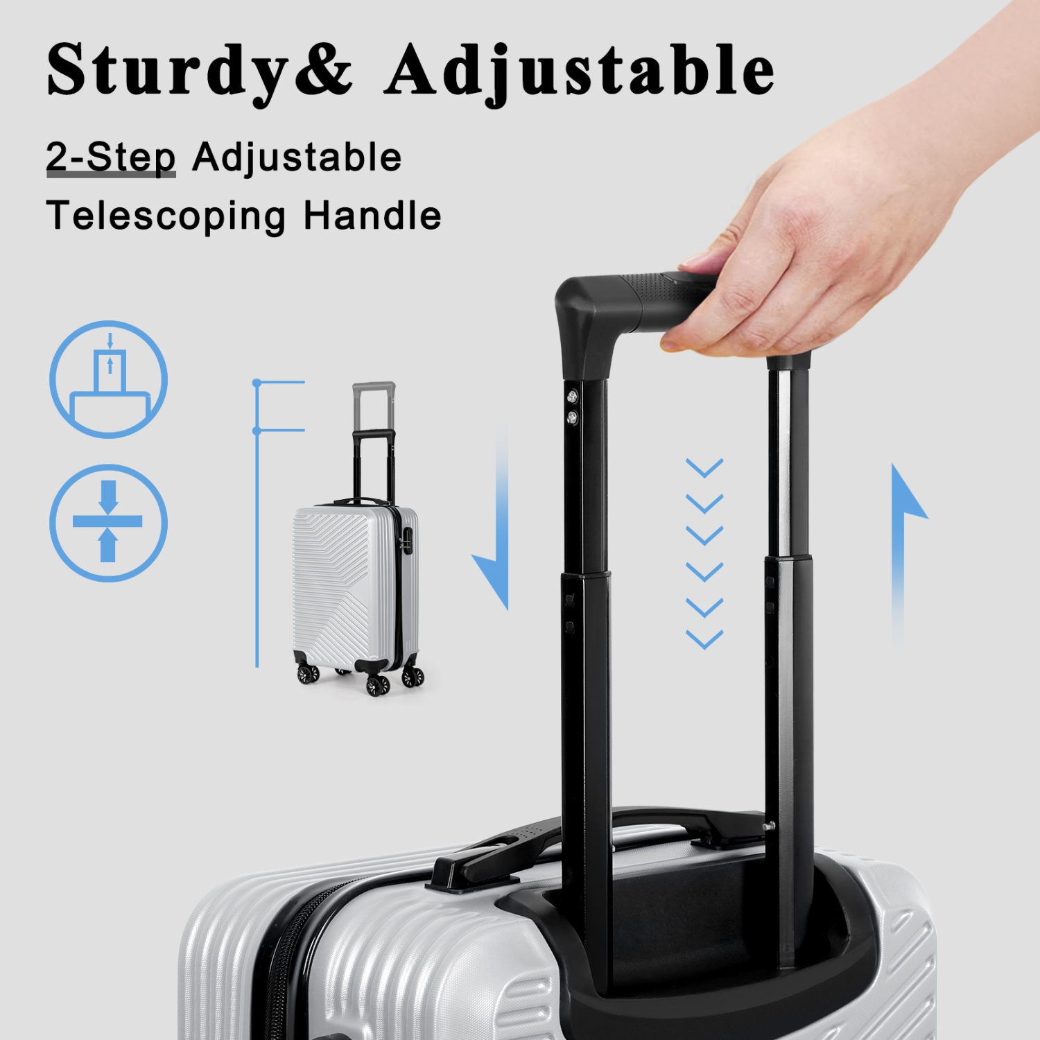 Bagage de cabine rigide HIKOLAYAE, valise 20 po à roulettes pivotantes ABS avec verrou - Crossroad argenté