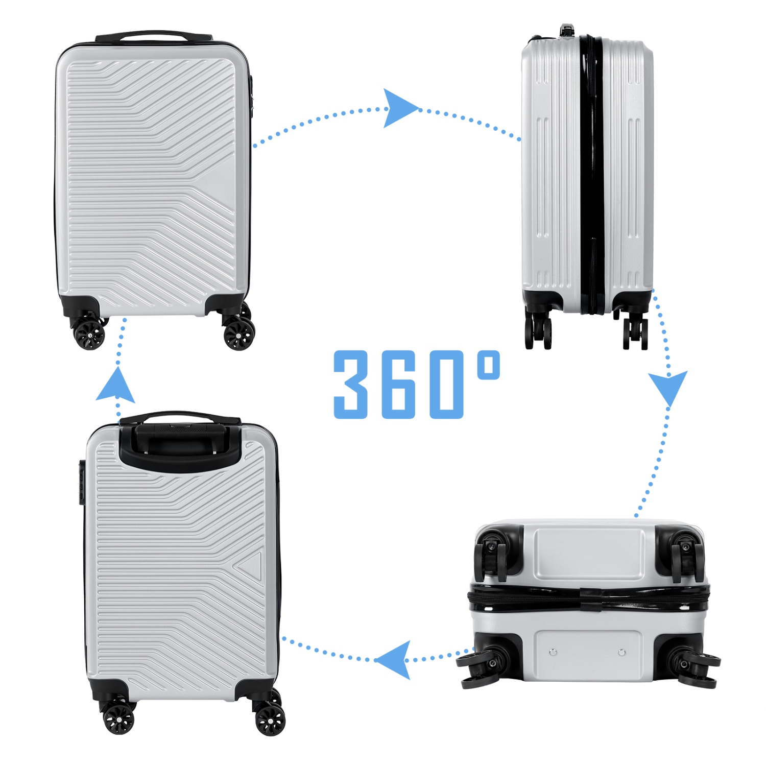 Bagage de cabine rigide HIKOLAYAE, valise 20 po à roulettes pivotantes ABS avec verrou - Crossroad argenté