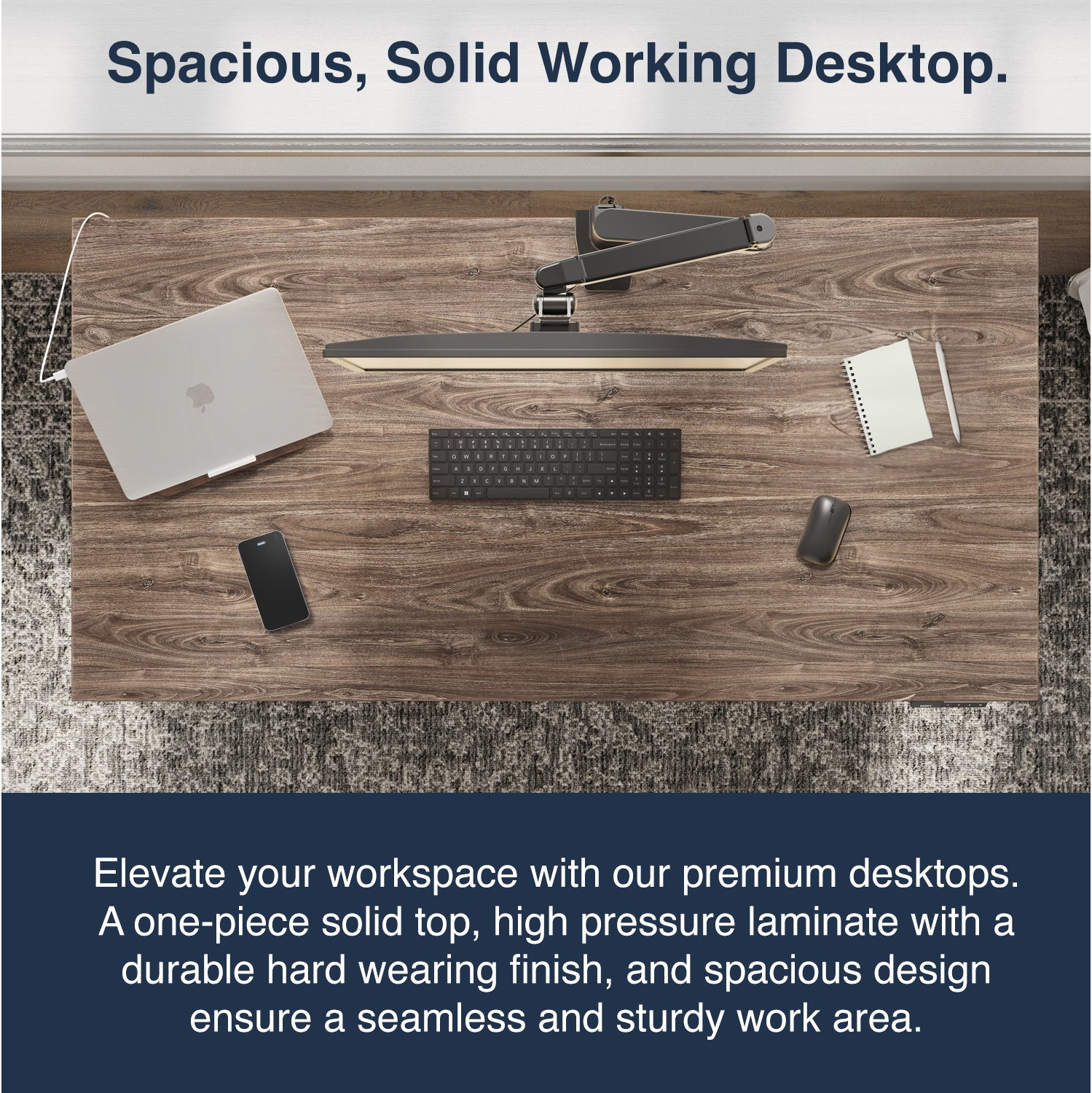 Desky Dual Laminate Sit Stand Desk - Sublime Teak / Grey Standing Computer Desk For Home Office & Study 59.1" x 29.5"