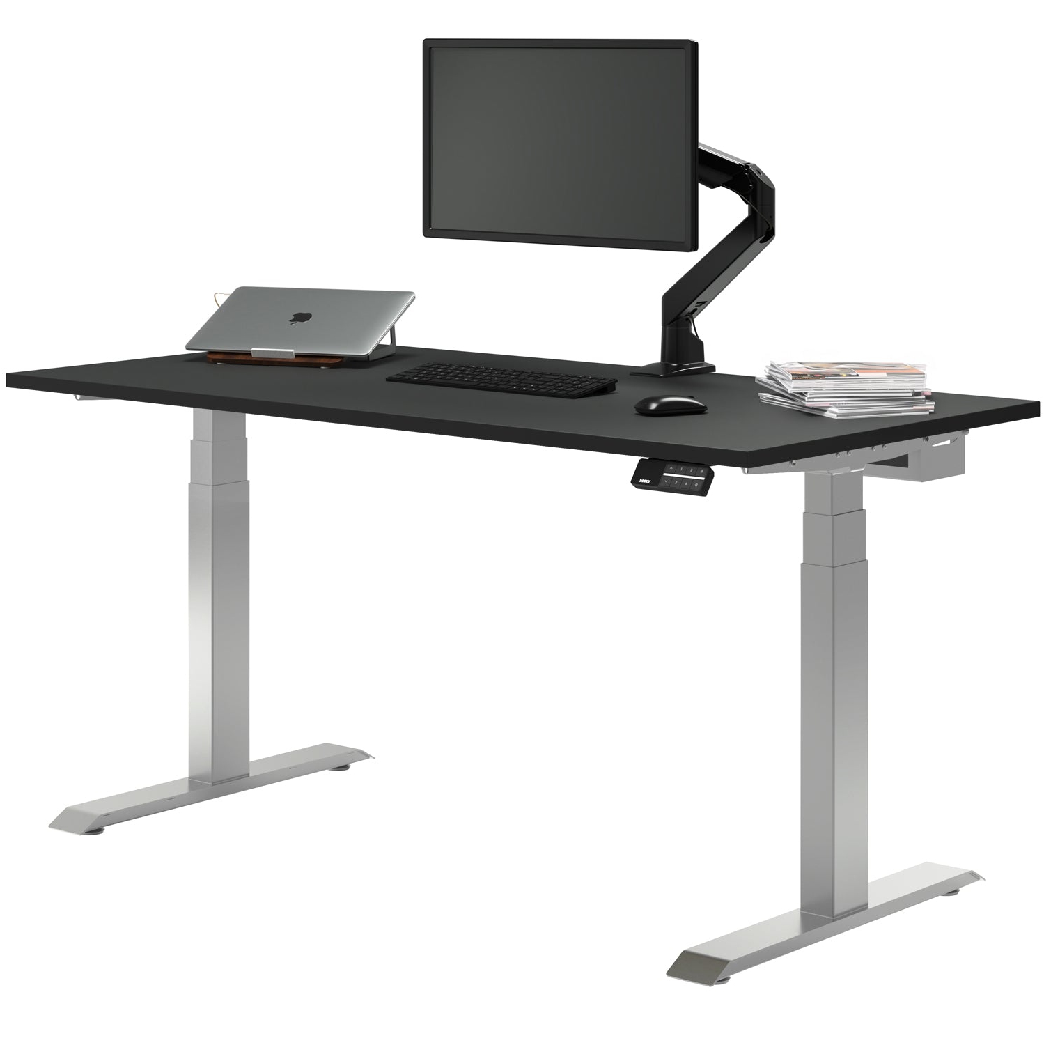 Desky Dual Laminate Sit Stand Desk - Black / Grey Standing Computer Desk For Home Office & Study 47.2" x 29.5"
