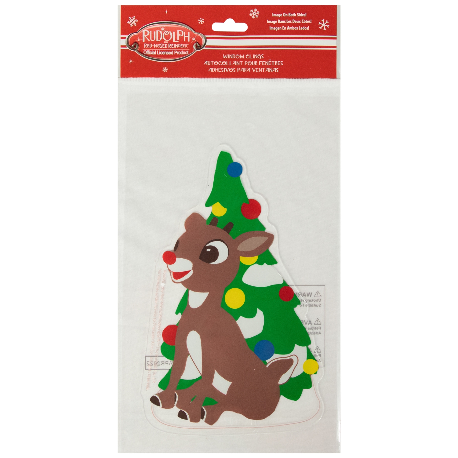 Décoration de fenêtre en gel, Rudolph et arbre de Noël, recto verso, 8 po