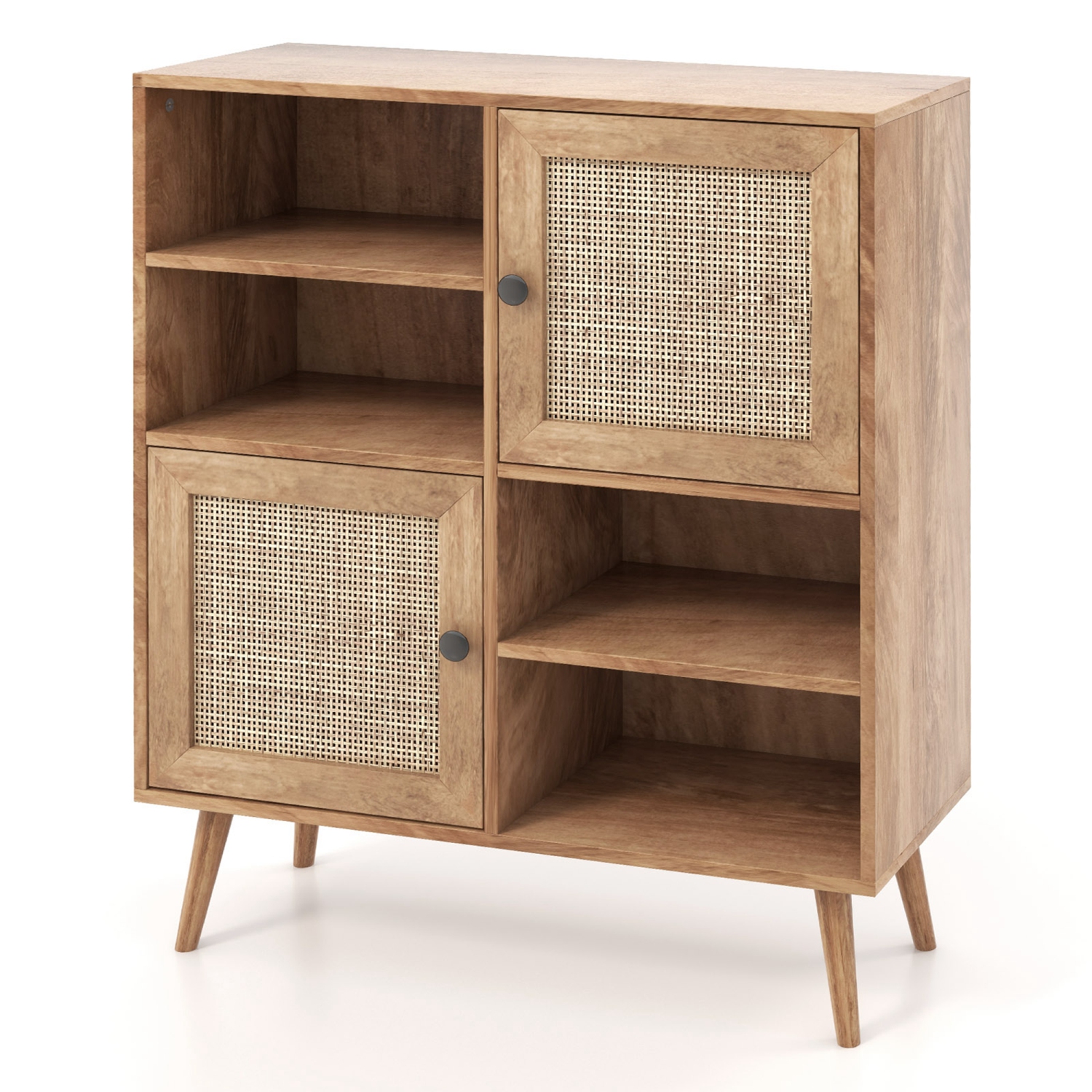 Costway Rattan Buffet Sideboard Accent Storage Cabinet Coffee Bar Cabinet Doors Cubbies