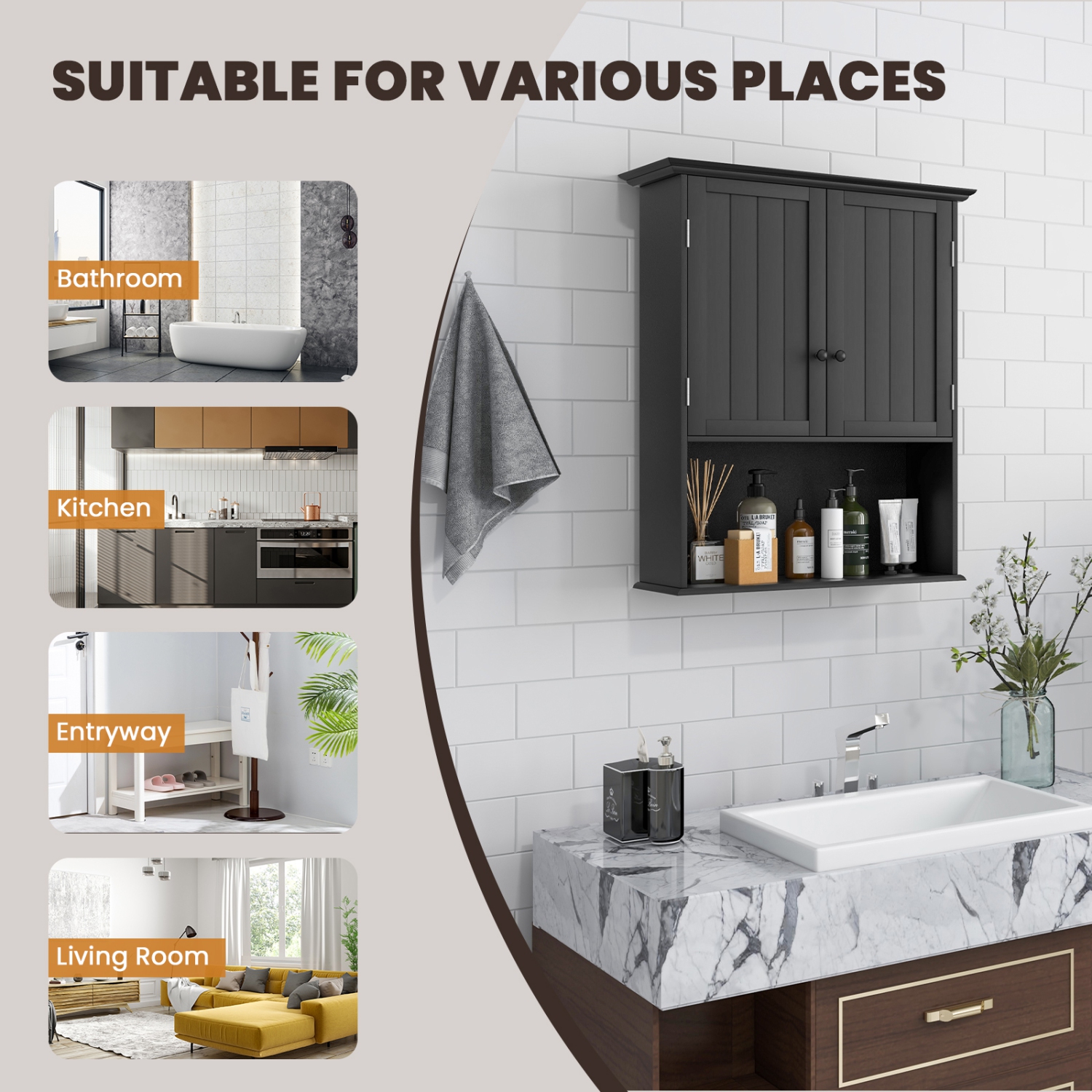 Topbuy Wall Mounted Bathroom Cabinet Medicine Cabinet Storage Organizer With 2 Doors & Adjustable Shelf Grey/White