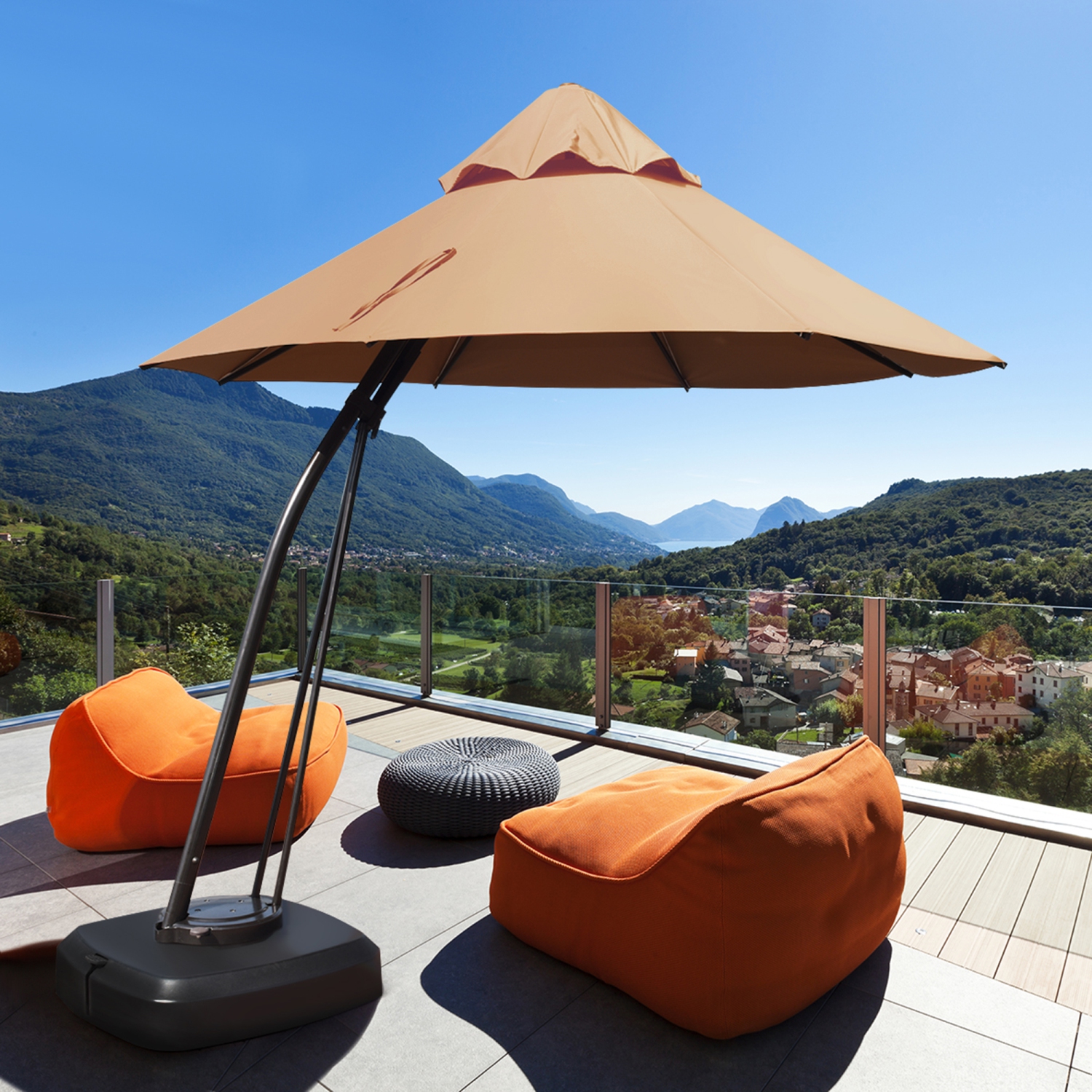 Topbuy 11ft Cantilever Offset Hanging 360°Rotation Patio Umbrella with Umbrella Base
