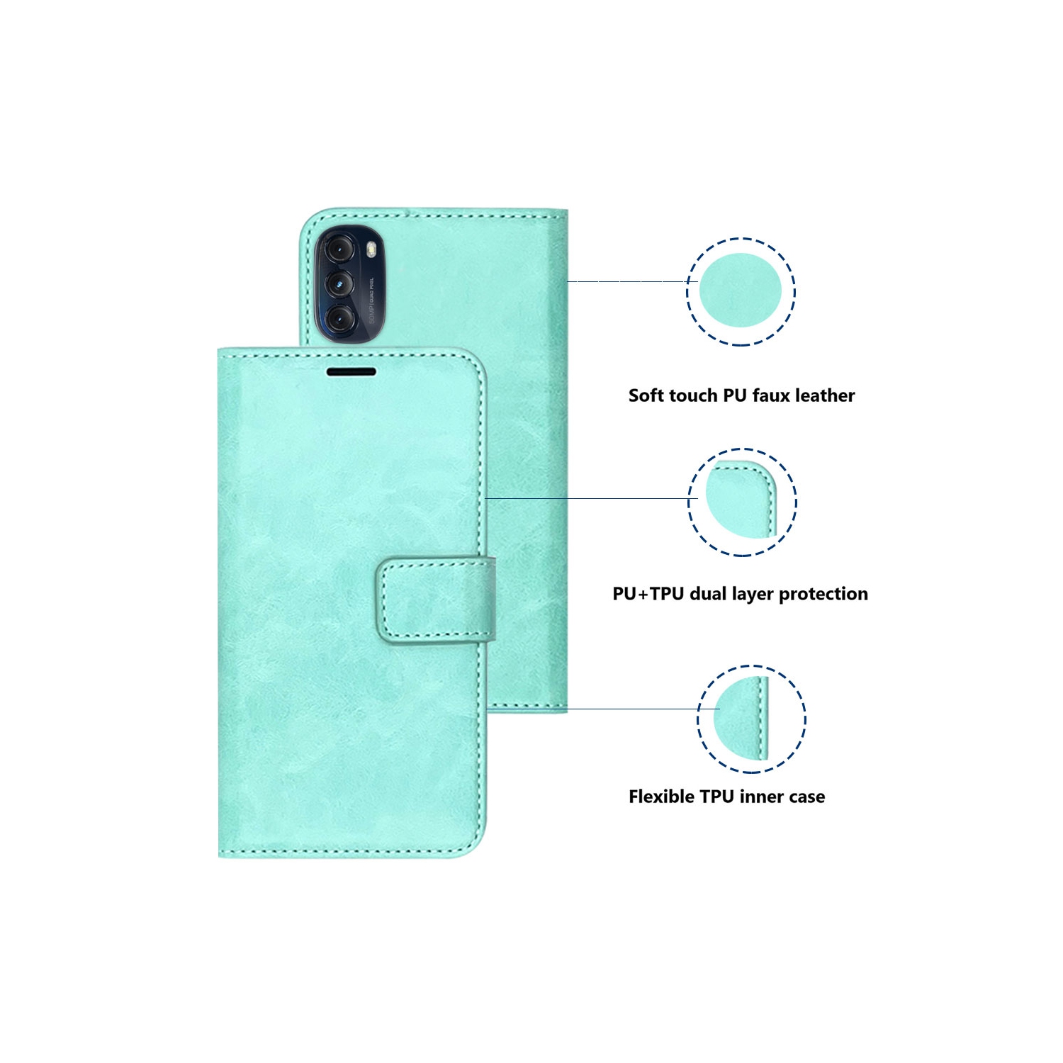 Étui portefeuille magnétique XCRS, pochette en cuir pu avec fente pour carte et support pour Motorola Moto G 5G.