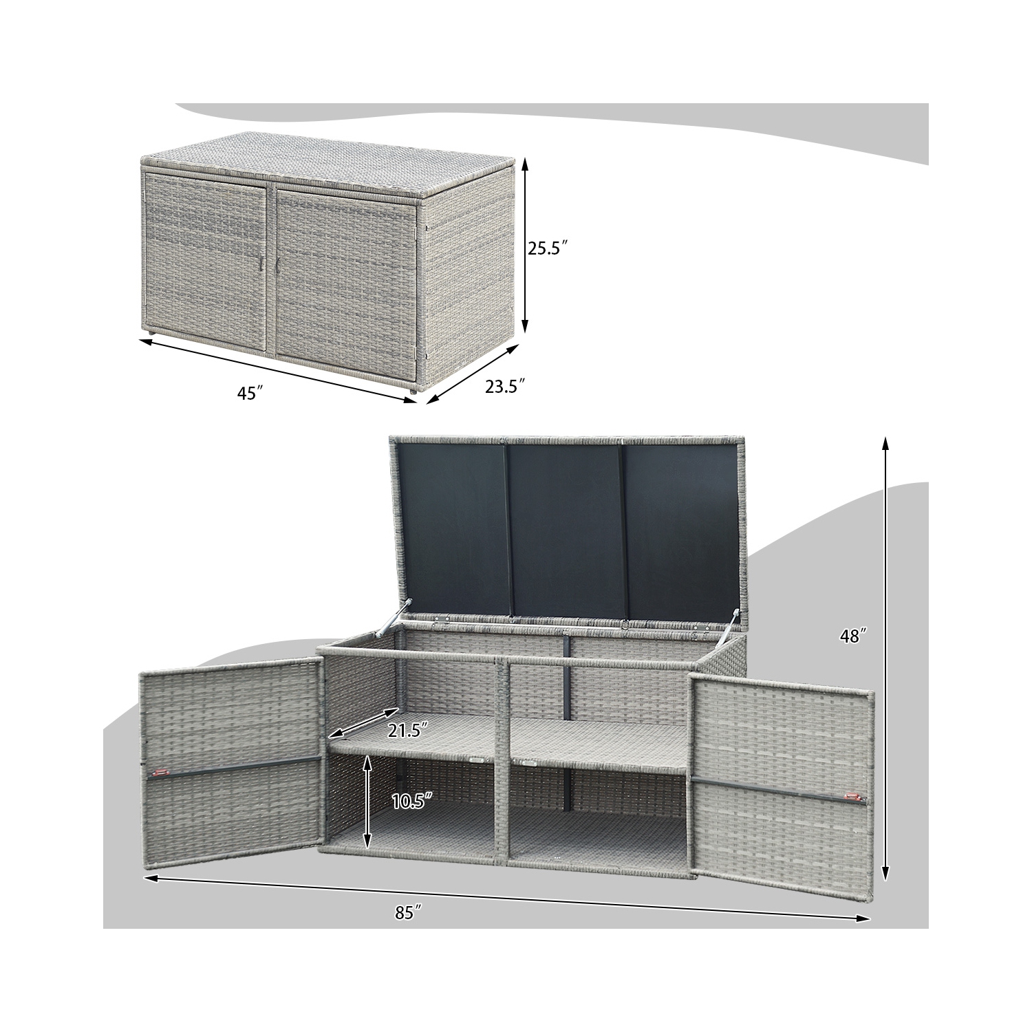 Topbuy Outdoor Rattan Storage Box Patio Wicker Storage Bin Cabinet 88 Gallon