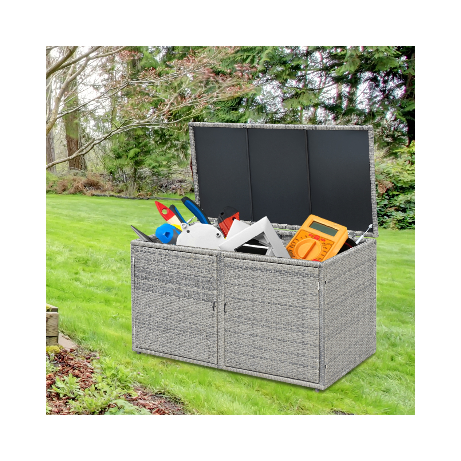 Topbuy Outdoor Rattan Storage Box Patio Wicker Storage Bin Cabinet 88 Gallon