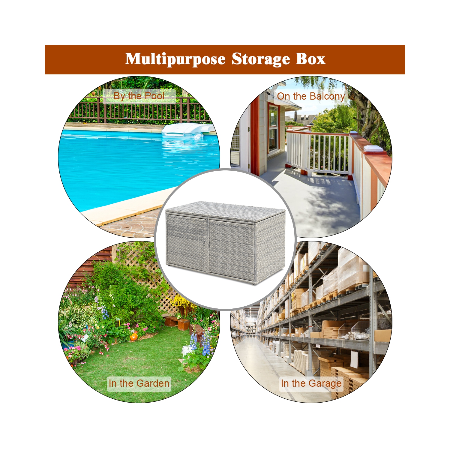 Topbuy Outdoor Rattan Storage Box Patio Wicker Storage Bin Cabinet 88 Gallon