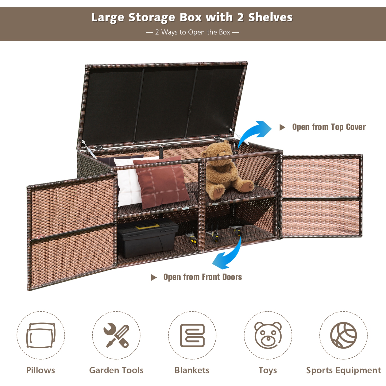Topbuy Outdoor Rattan Storage Box Patio Wicker Storage Bin Cabinet 88 Gallon Brown