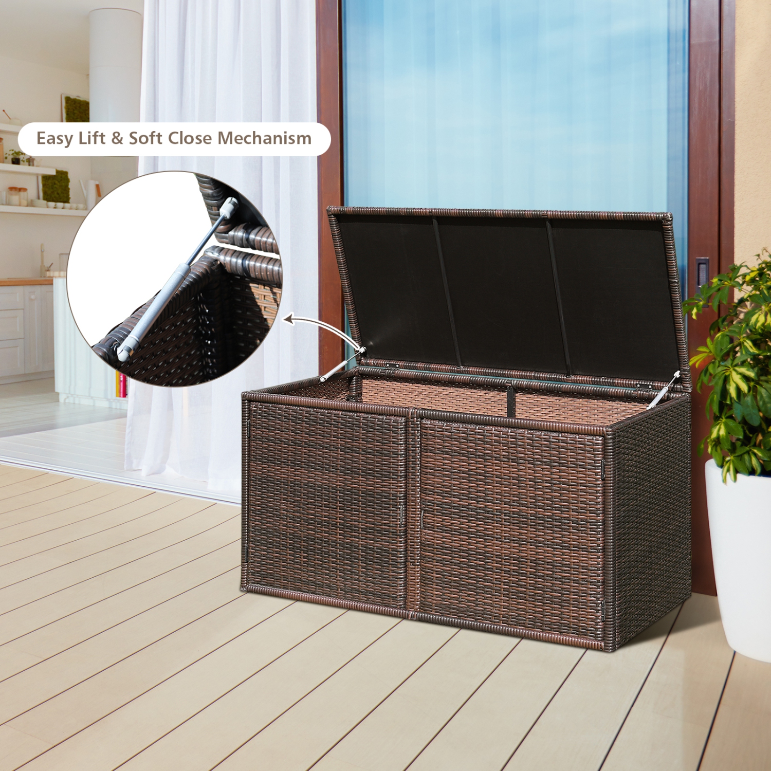 Topbuy Outdoor Rattan Storage Box Patio Wicker Storage Bin Cabinet 88 Gallon Brown