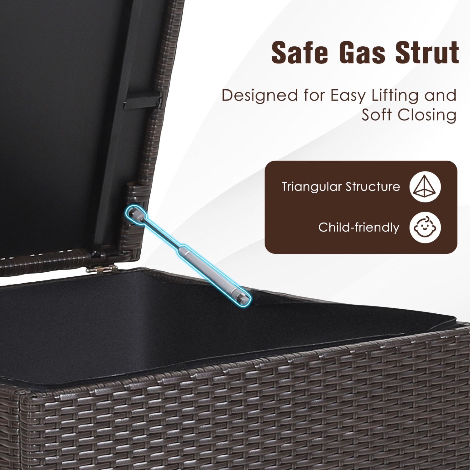 Topbuy 72 Gallon Deck Box Outdoor Mix Brown Wicker Storage Box with Waterproof Zippered Liner and Safe Pneumatic Rod