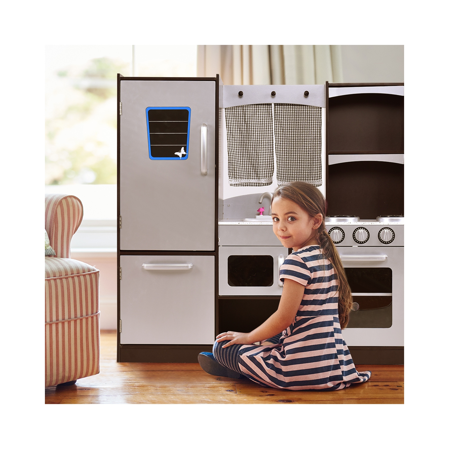 Gymax Kids Cooking Pretend Play Toy Wooden Kitchen Set Children Playset Vintage