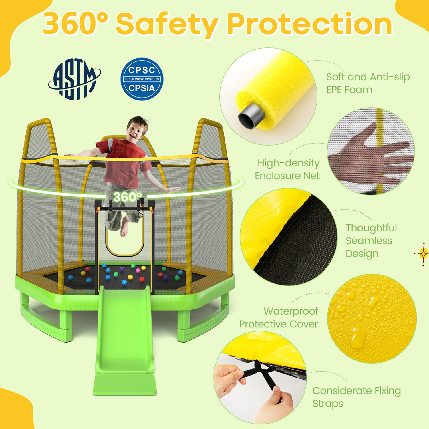 Gymax 7FT Kids Recreational Trampoline w/ Ladder & Slide Ocean Ball Indoor Outdoor